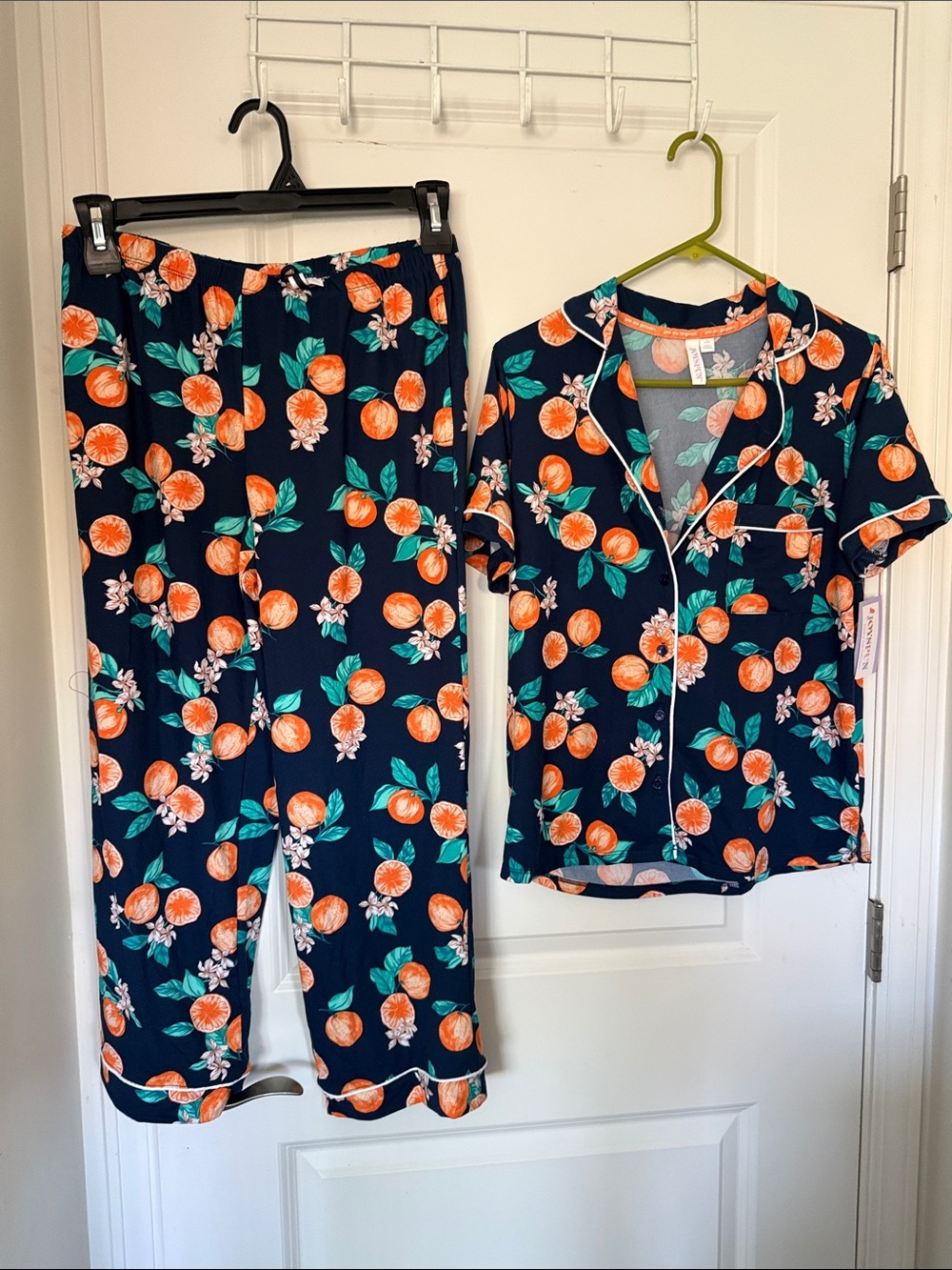 Women’s Navy Orange Blossom Short-Sleeve Pajama Set
